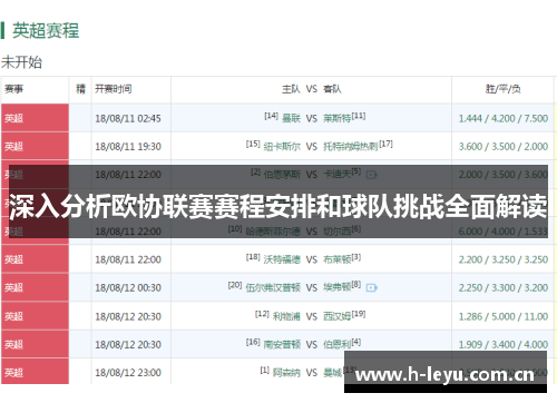 深入分析欧协联赛赛程安排和球队挑战全面解读 深入分析欧协联赛赛程安排和球队挑战全面解读